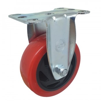 Roda PU Merah Medium Duty TECHNO WHEEL Plat Mati