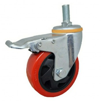 Roda PU Merah Medium Duty TECHNO WHEEL Drat Rem