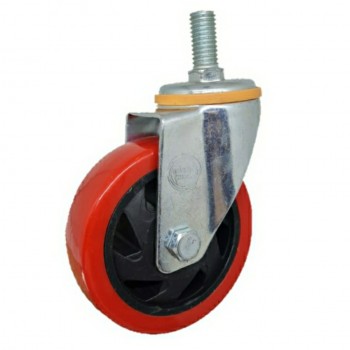 Roda PU Merah Medium Duty TECHNO WHEEL Drat Hidup