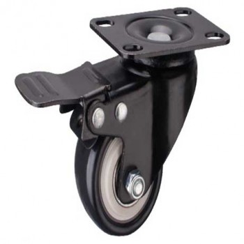 Roda PU Hitam 2 inch CASTER Taiwan Plat Rem